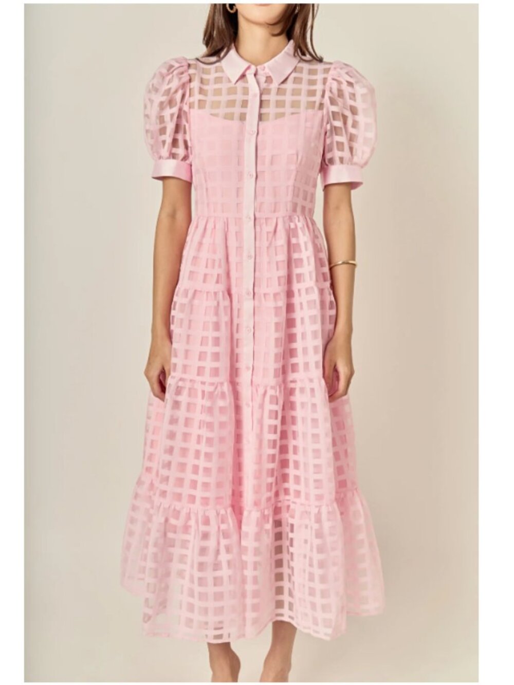 English Factory Gridded Organza Tiered Maxi Dress